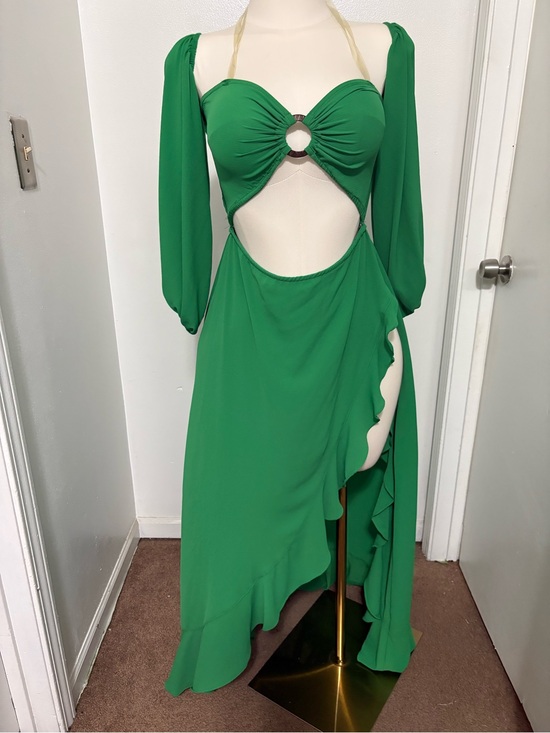 None Dresses & Skirts - Emerald Cutout High-Low Maxi Dress with Ruffle Skirt NWOT